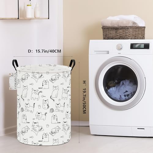 Round Laundry Basket Collapsible Storage Hamper Organizer Cat - Image 2