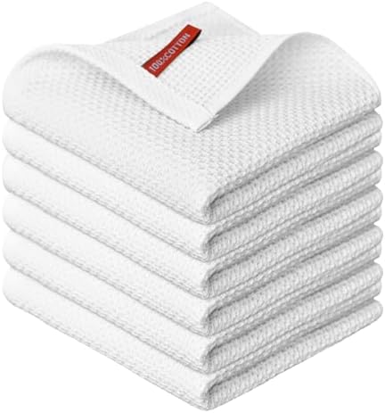 Artoid Mode 100% Cotton White Waffle Weave Kitchen Dish Cloths, 12x12 Inch by ArtoidMode
