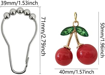 12Pcs Cherry Shower Curtain Hooks Rings, Fruit Themed Bathroom Decor - Image 2