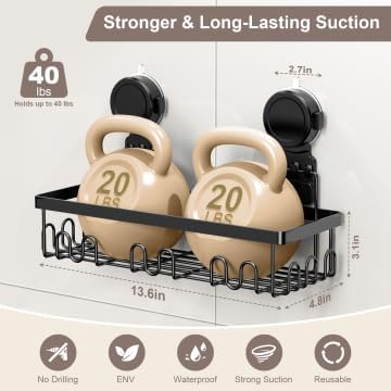 JOTPE Shower Caddy Suction Cup, Powerful Suction Storage Shelf Holds Up to 40 - Image 2