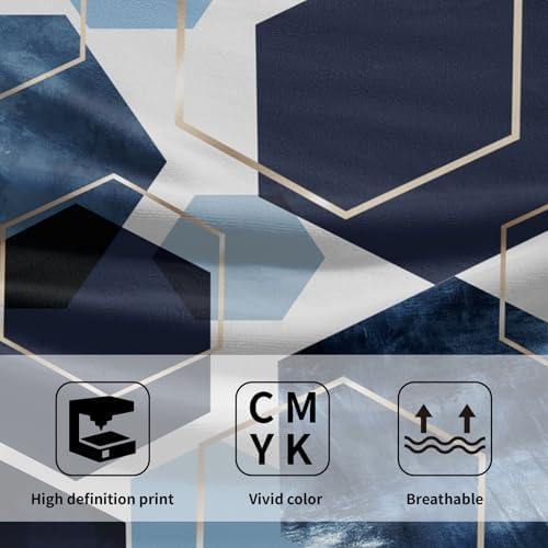 Blue Gold Hexagon Bathroom Hand Towels 2 Pack 14.4"x28.3" Navy Blue Modern - Image 3