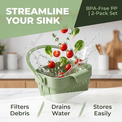 2 Pack Foldable Hanging Sink Strainer Basket, Over Sink Collapsible Colander - Image 7