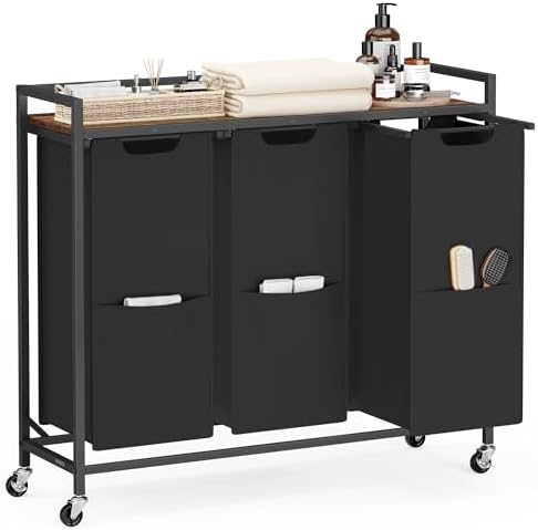 VASAGLE Laundry Sorter 3 Section, Rolling Cart by Unknown