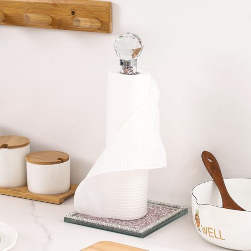 Pink Crystal Standing Paper Towel Roll Holder Countertop Weighted Rack - Image 6