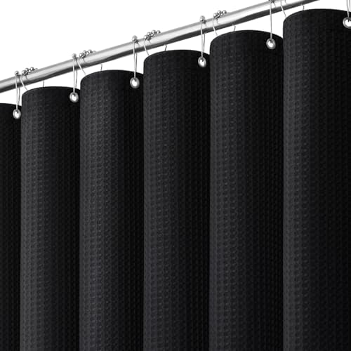 Dynamene Extra Wide Waffle Shower Curtain 256 GSM Fabric 108x72 Black by Dynamene