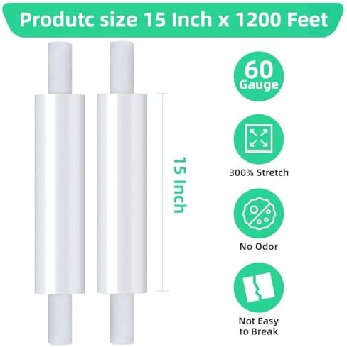 15in x 1200ft Heavy Duty Shrink Wrap Rolls, Stretch Wrap - Image 3