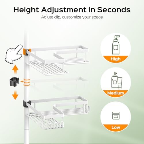 HAMITOR 4-Tier Bathtub Shower Caddy, Tension Pole Corner Shelves - Image 4