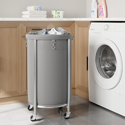 ELYKEN Laundry Basket with Wheels, Round Rolling Laundry Hamper - Image 2