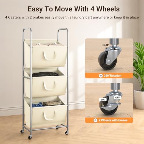 ELYKEN 3-Tier Vertical Rolling Laundry Hamper - Image 7