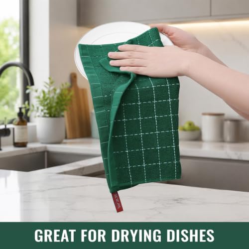 Kitinjoy 100% Cotton Terry Kitchen Dish Cloths, Dark Green - Image 5