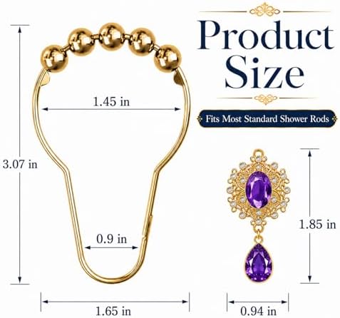 12PCS Purple Gem Shower Curtain Hooks, Elegant Bathroom Decor - Image 3