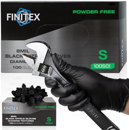 FINITEX Disposable Nitrile Diamond Texture Black 8mil Mechanic Gloves by FINITEX