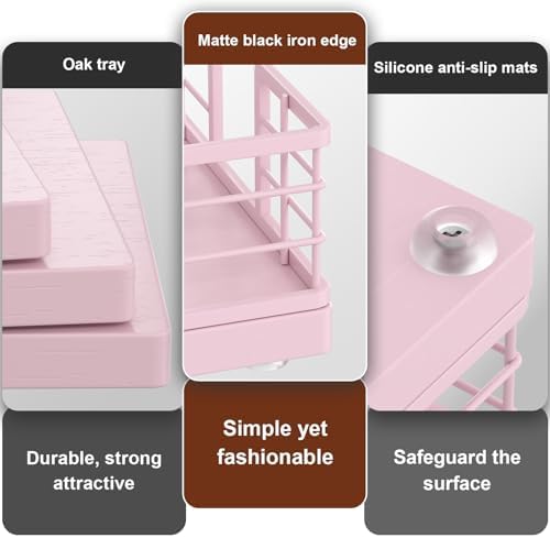 Wican Guest Towel Holder Tray for Bathroom, Oak and Iron Napkins Holder - Image 4