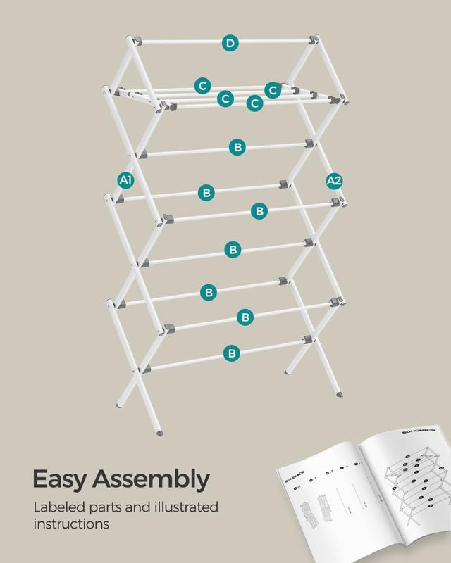 SONGMICS Foldable Clothes Drying Rack, Laundry Drying Rack, Clothes Airer - Image 7