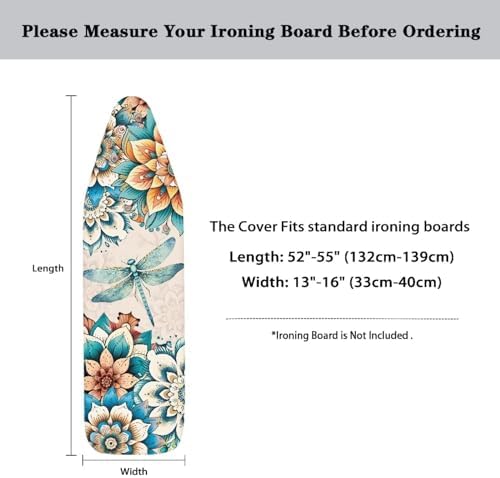 DISNIMO Boho Floral Dragonfly Ironing Board Cover and Pad 15x54 Standard Size - Image 6
