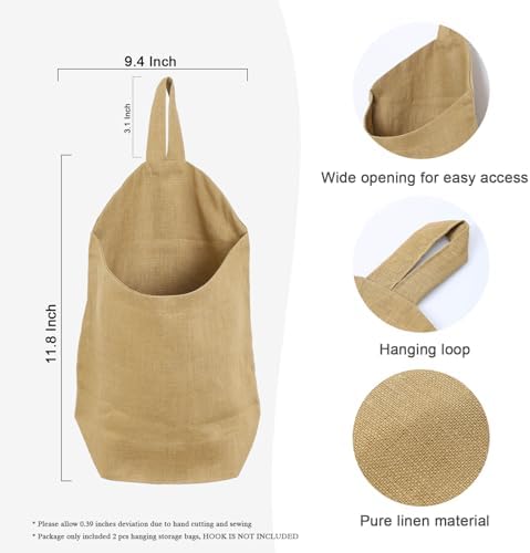 100% Linen Hanging Storage Bags Baskets 2 Pcs, Small Wall Storage Bag - Image 2