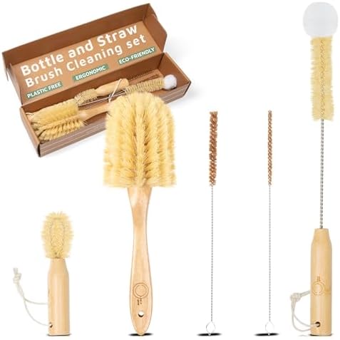Bamboo Bottle Brush Set, Plastic Free Bottle & Straw Cleaning Kit by Linea+Gear