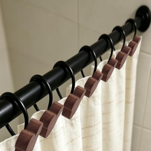 12-Piece Wood Mouse Shower Curtain Hooks - Image 5