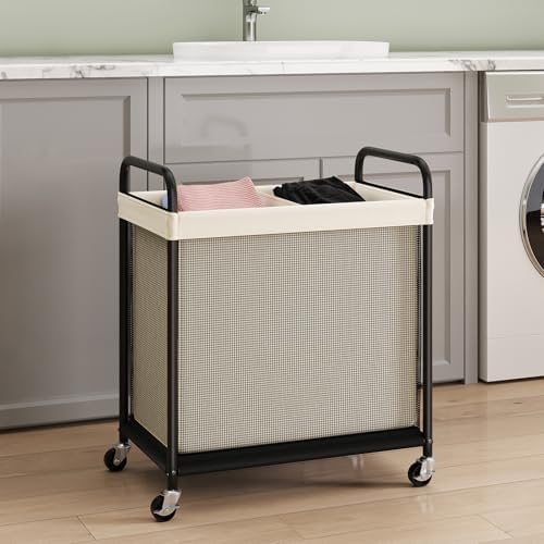 ELYKEN Laundry Hamper 2 Section, 100L Rolling Laundry Sorter - Image 2