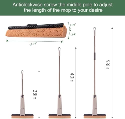 Eyliden Sponge Mop with 2 Reusable Heads, Self-Wringing Floor Absorbent Mop - Image 3