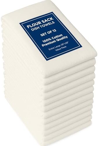ROYALE LINENS Flour Sack Towels – 12 Pack 28x28 Inch Natural Kitchen Dish by ROYALELINENS