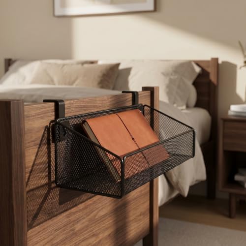 FENICAL Hanging Bedside Caddy Shelf, Bedside Mteal Storage Basket Wall Mount - Image 2