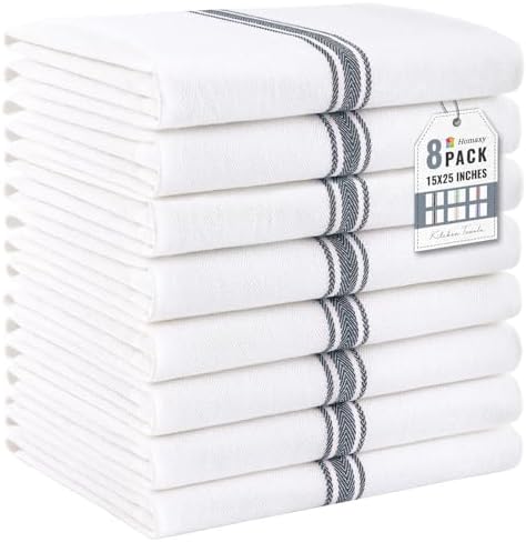 Homaxy 100% Ring Spun Cotton Kitchen Towels 8 Pack, Slate Gray Stripe by Homaxy