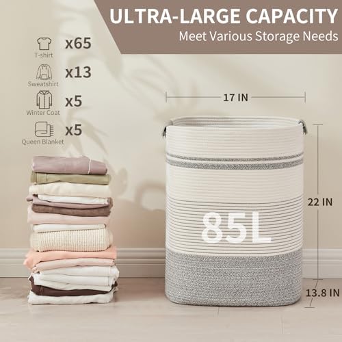 Laundry Hamper, 85L Cotton Rope Laundry Basket - Image 3