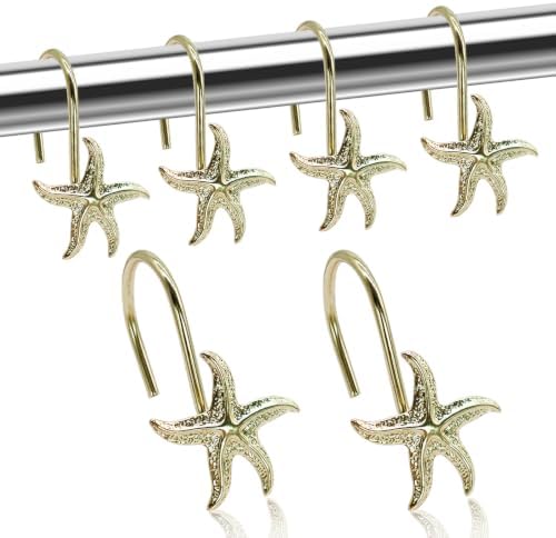 Decorative Shower Curtain Hooks, Rustproof Metal Starfish Shower Curtain Rings by JTDTH