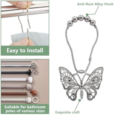 Decorative Shower Curtain Hooks, Rustproof Shower Curtain Hanger Clips - Image 4