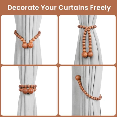 KLOGTSIND Magnetic Curtain Tiebacks, 2 Pack Wood Bead Curtain Holdbacks - Image 4