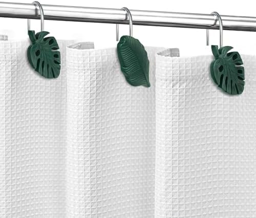 Tropical Leaf Decorative Shower Curtain Hooks Dark Green Botanical Shower - Image 3