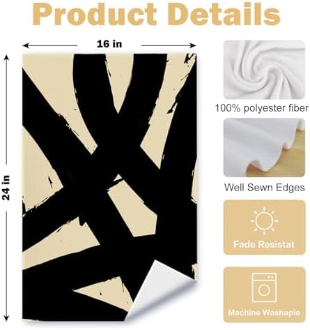 Beige and Black Abstract Kitchen Towels, Mid Century Modern Neutral Hand Towels - Image 6