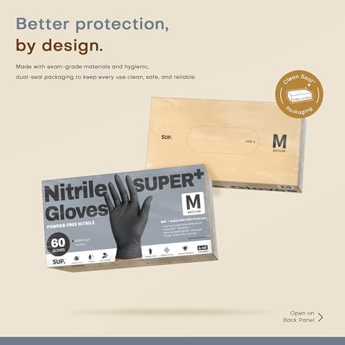 SUPER+ Black Nitrile Gloves HEAVY DUTY 6 Mil Disposable Chemical Resistant - Image 5