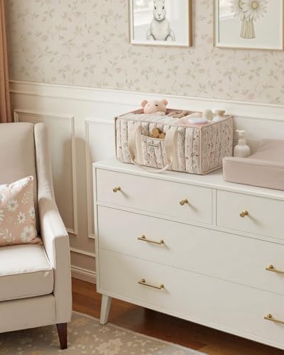 Blissful Diary Floral Diaper Caddy Organizer, Storage Basket, Floral Beige - Image 5