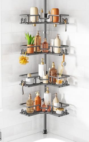 HAMITOR Adjustable Bathroom Storage, 4-Tier Tension Pole Shower Caddy by HAMITOR