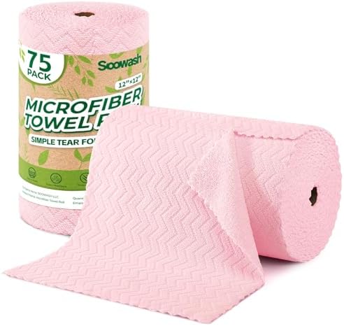 Microfiber Cleaning Cloths Roll 75 Pack 12x12 Inch Lint Free by SOOWASH