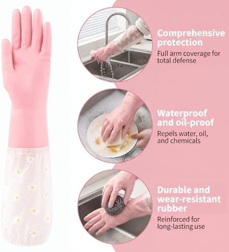 Reusable Pink Rubber Gloves, Non-Slip Laundry Kitchen Gardening Household Gloves - Image 3