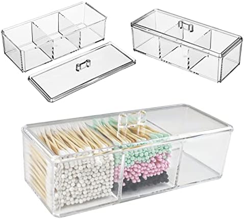 UTTH-DTTK Clear Cotton Ball and Swab Holder 3 Divided Compartments by Dycica