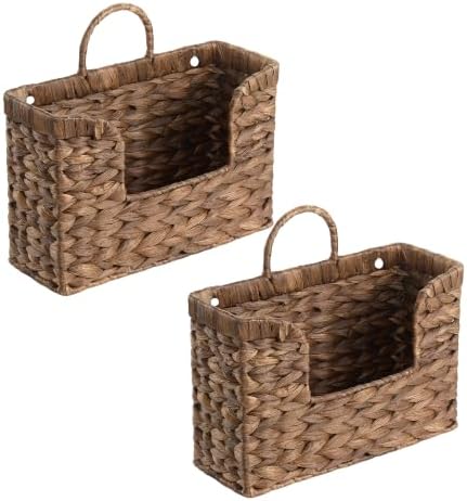Set of 2 Coffee Water Hyacinth Hanging Baskets by Unknown