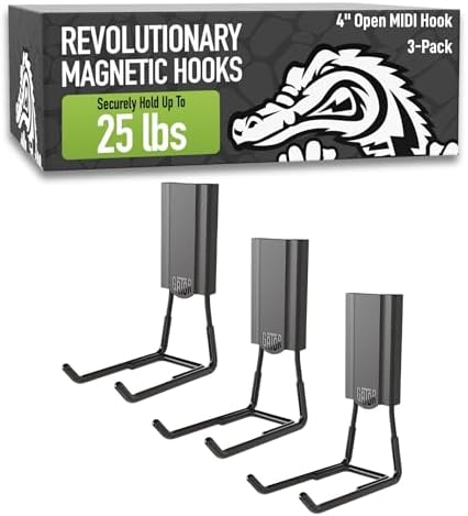 GATOR MAGNETICS MIDI 4 in Black Open Hooks, 25 lb Magnetic Hooks – 3 Pack by GatorMagnetics