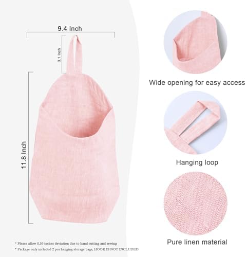 100% Linen Hanging Storage Bags Baskets 2 Pcs, Small Wall Storage Bag - Image 2