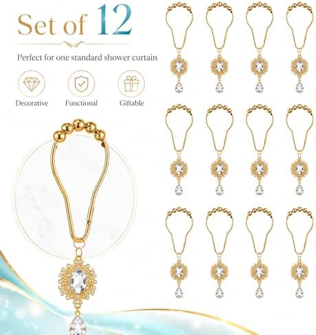 12PCS White Gem Shower Curtain Hooks, Elegant Bathroom Decor - Image 5