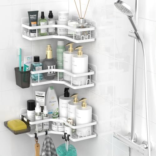 AKTECKE Corner Shower Caddy Bathroom Organizer Adhesive Shower Rack Bathtub - Image 2