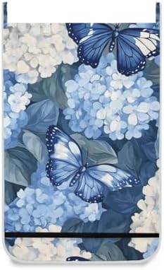 Blue Hydrangea and Butterfly Door Hanging Laundry Hamper Bag - Image 2