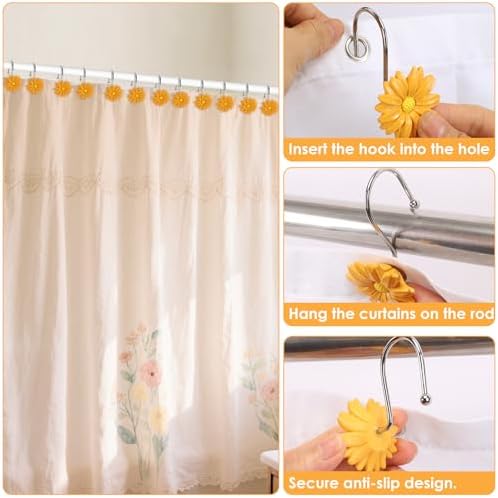 Flower Shower Curtain Hooks, 12 Pack Rustproof Stainless Steel Decorative - Image 6