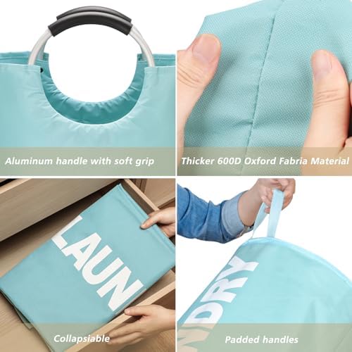 Maxsilan 125L X-Large Laundry Basket Bag, Collapsible Hamper, Light Blue - Image 6
