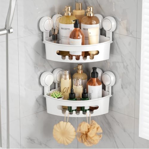 TAILI Suction Corner Shower Caddy, Bathroom Shelf Storage Basket Wall Mounted by TAILI