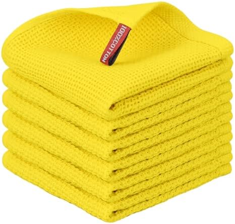 Nialnant 6 Pack Yellow Kitchen Dish Cloths, 100% Cotton Waffle Weave Dish Towels by Nialnant