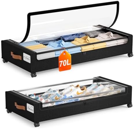 Yecaye Under Bed Storage with Wheels 2Pack, 70L Larger Capacity Under Bed by Yecaye